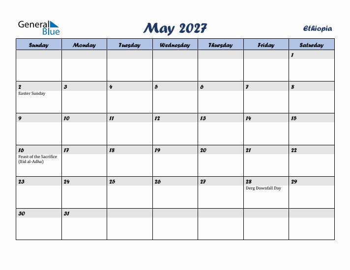 May 2027 Calendar with Holidays in Ethiopia