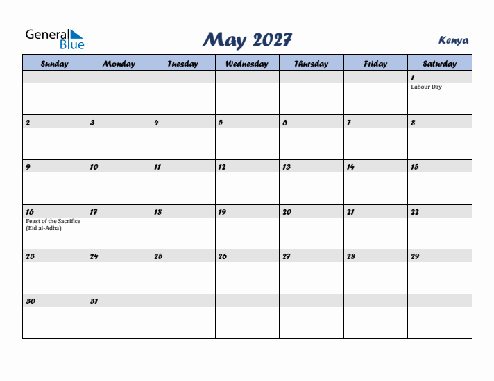 May 2027 Calendar with Holidays in Kenya