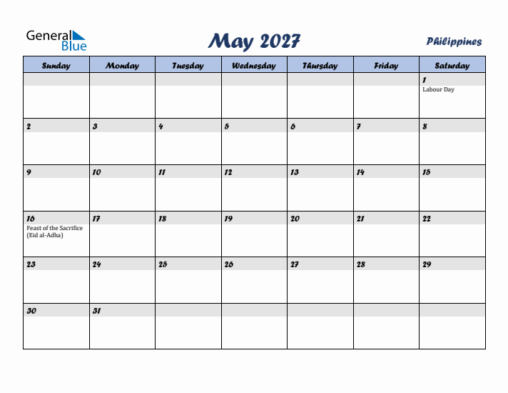 May 2027 Calendar with Holidays in Philippines