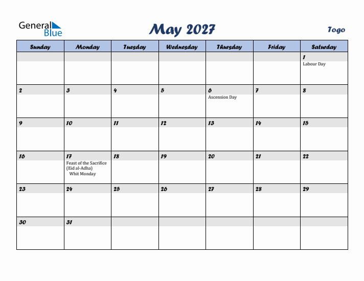 May 2027 Calendar with Holidays in Togo