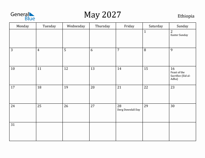 May 2027 Calendar Ethiopia