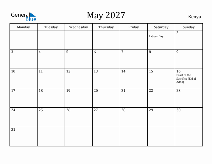 May 2027 Calendar Kenya