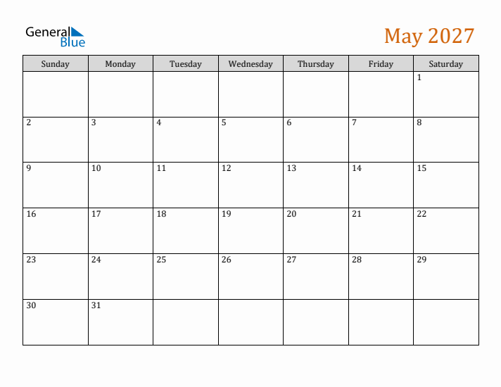 Editable May 2027 Calendar