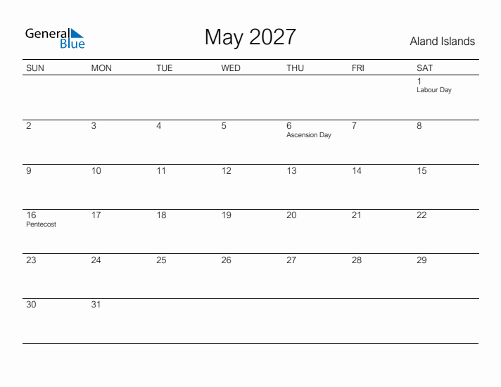 Printable May 2027 Calendar for Aland Islands