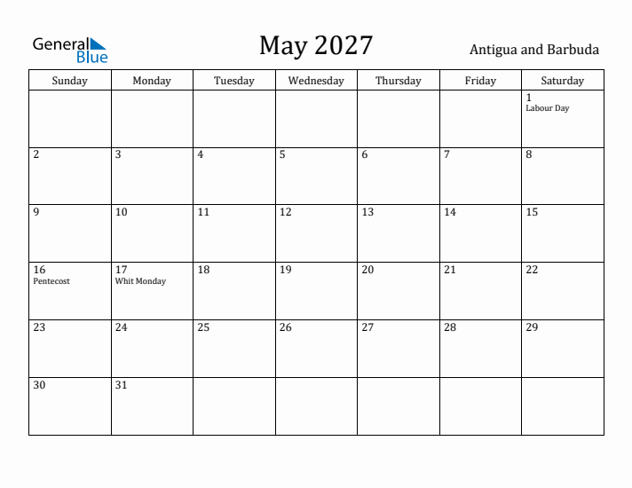 May 2027 Calendar Antigua and Barbuda