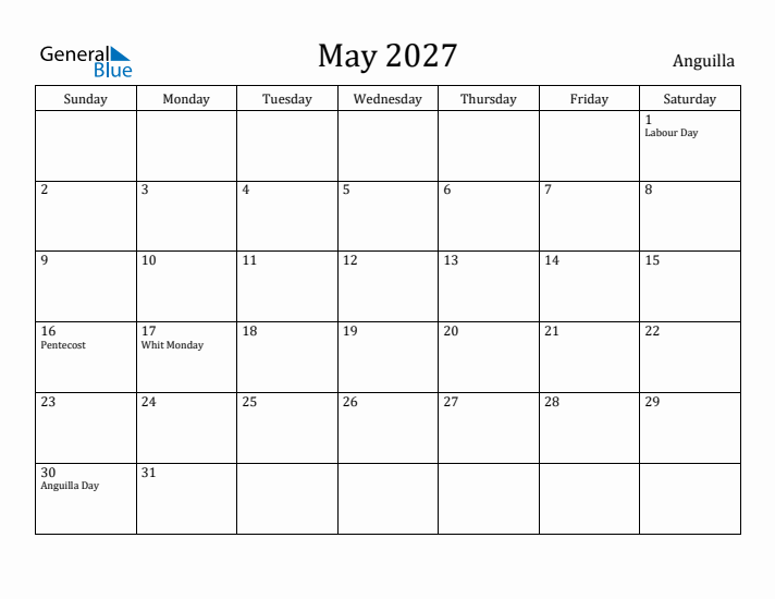 May 2027 Calendar Anguilla