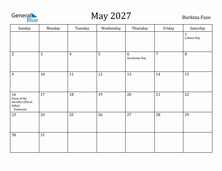 May 2027 Calendar Burkina Faso