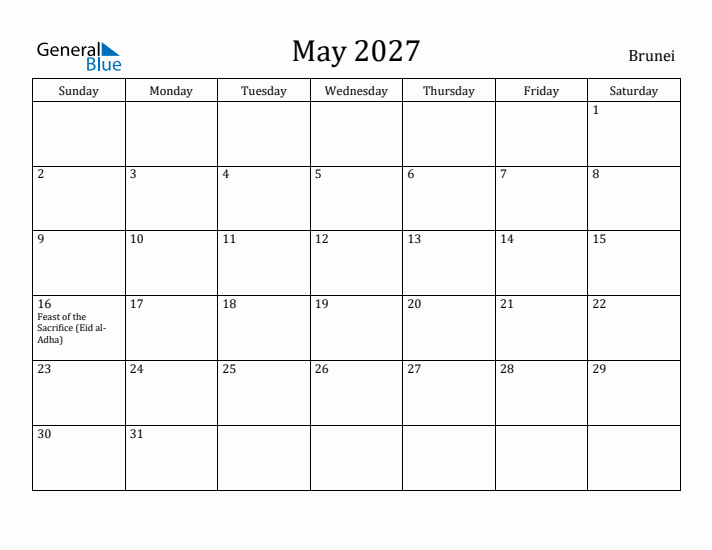 May 2027 Calendar Brunei
