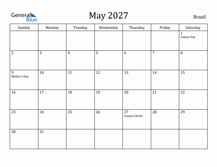 May 2027 Calendar Brazil