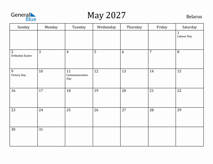 May 2027 Calendar Belarus