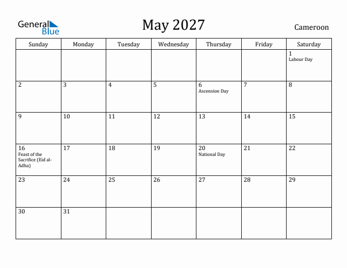 May 2027 Calendar Cameroon