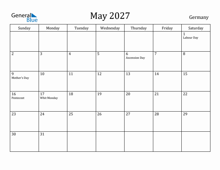 May 2027 Calendar Germany