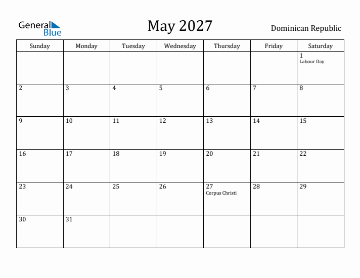 May 2027 Calendar Dominican Republic