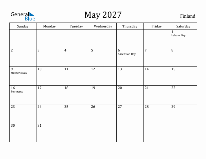 May 2027 Calendar Finland