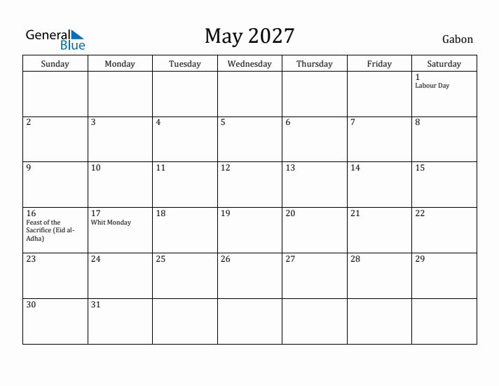 May 2027 Calendar Gabon