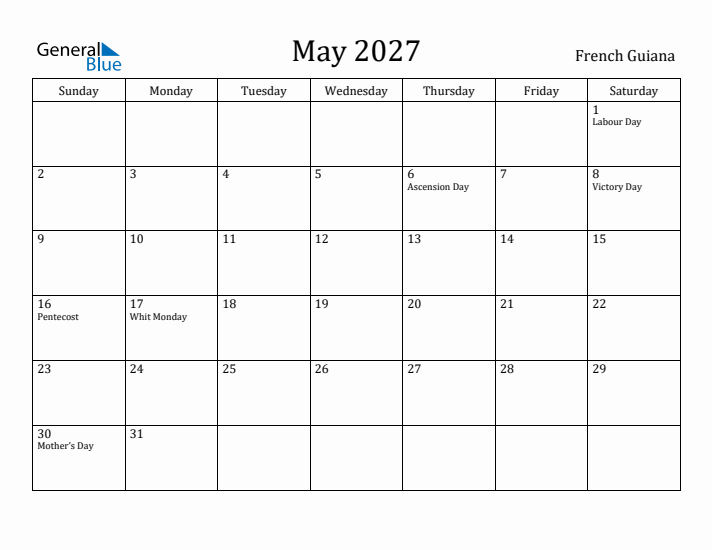 May 2027 Calendar French Guiana
