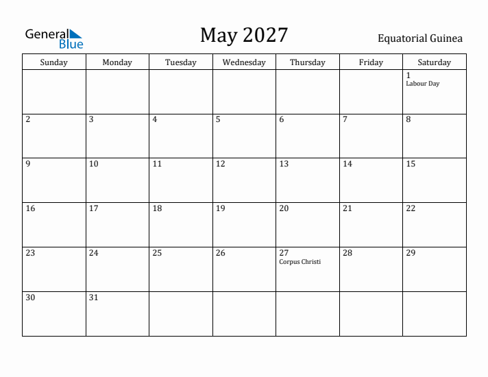 May 2027 Calendar Equatorial Guinea