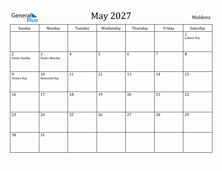 May 2027 Calendar Moldova