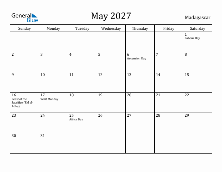 May 2027 Calendar Madagascar