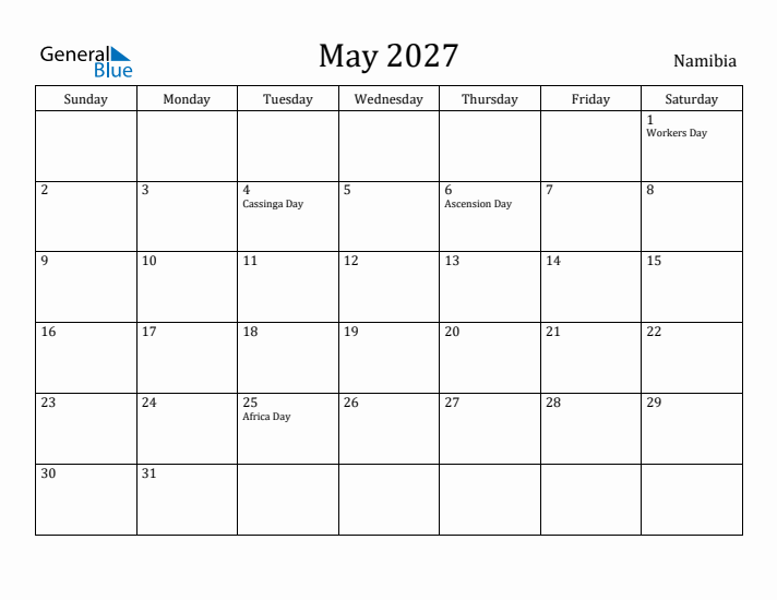 May 2027 Calendar Namibia