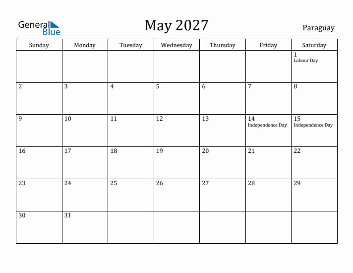 May 2027 Calendar Paraguay