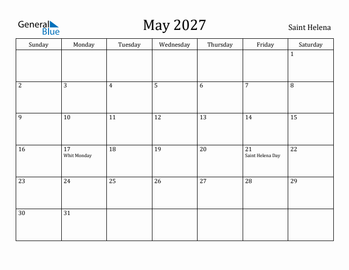 May 2027 Calendar Saint Helena