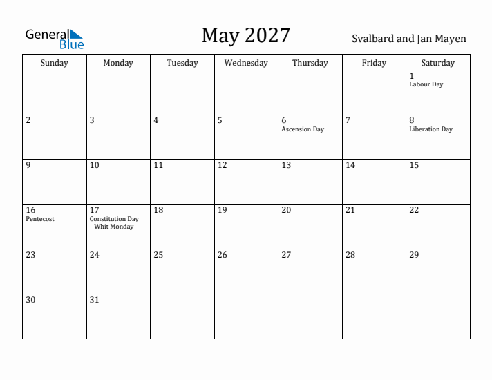 May 2027 Calendar Svalbard and Jan Mayen