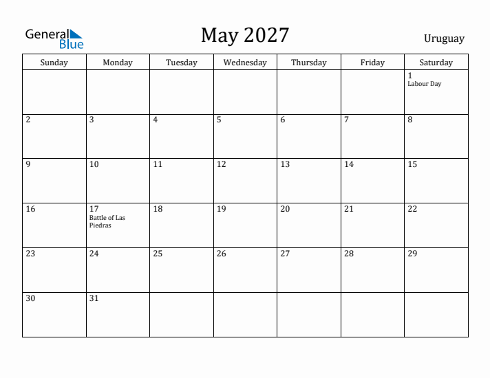 May 2027 Calendar Uruguay