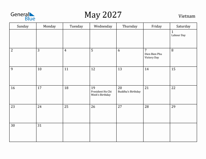 May 2027 Calendar Vietnam