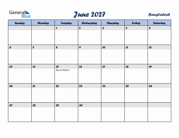 June 2027 Calendar with Holidays in Bangladesh