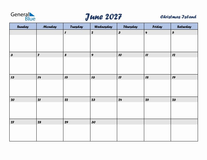 June 2027 Calendar with Holidays in Christmas Island