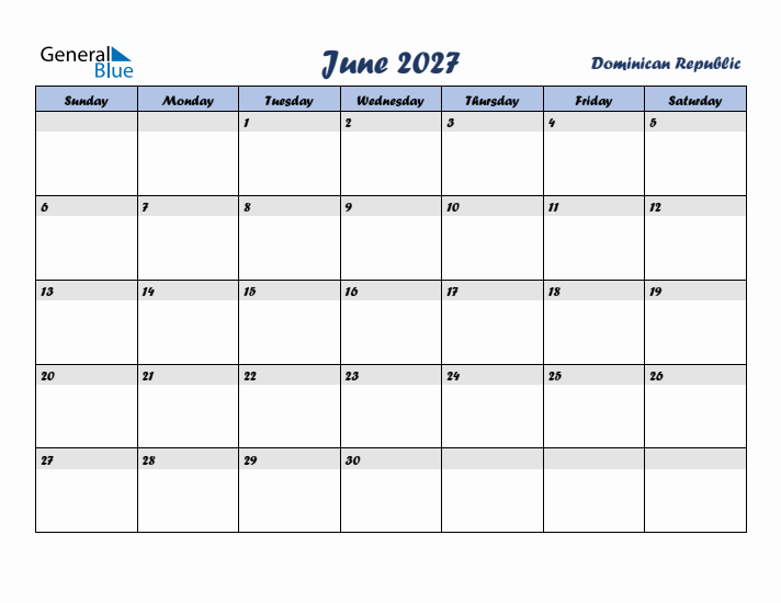 June 2027 Calendar with Holidays in Dominican Republic