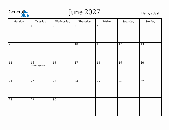 June 2027 Calendar Bangladesh