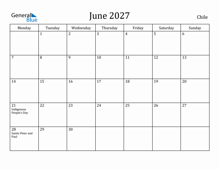 June 2027 Calendar Chile