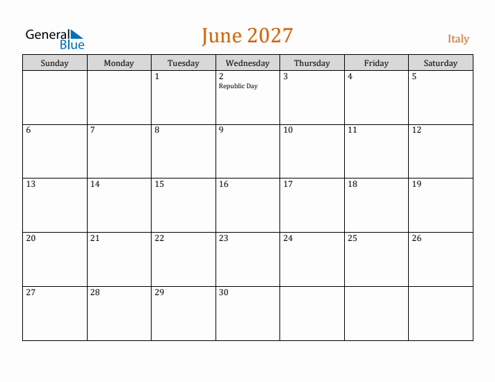 June 2027 Holiday Calendar with Sunday Start