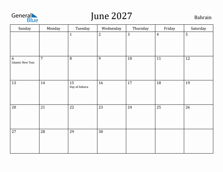 June 2027 Calendar Bahrain