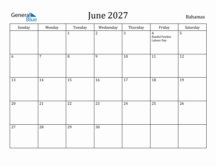 June 2027 Calendar Bahamas
