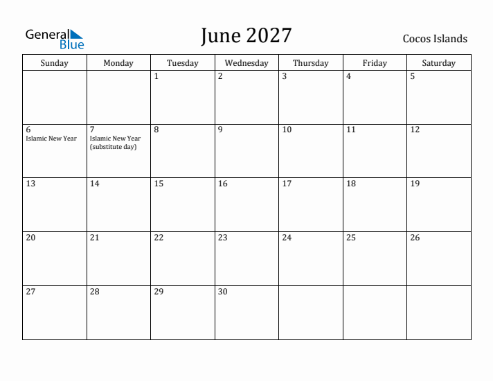 June 2027 Calendar Cocos Islands