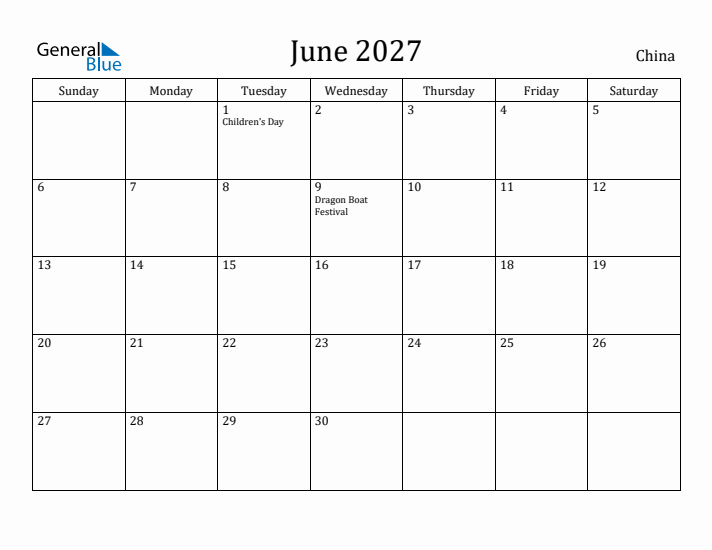 June 2027 Calendar China