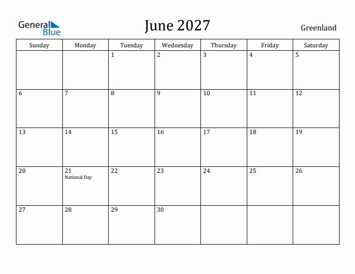 June 2027 Calendar Greenland