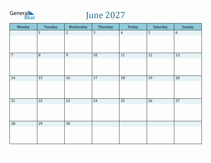 June 2027 Printable Calendar