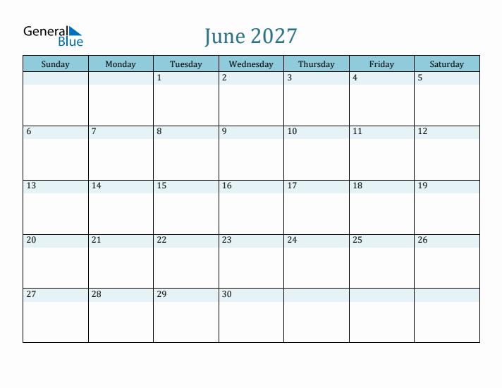 June 2027 Printable Calendar