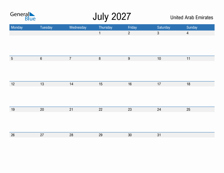Fillable July 2027 Calendar