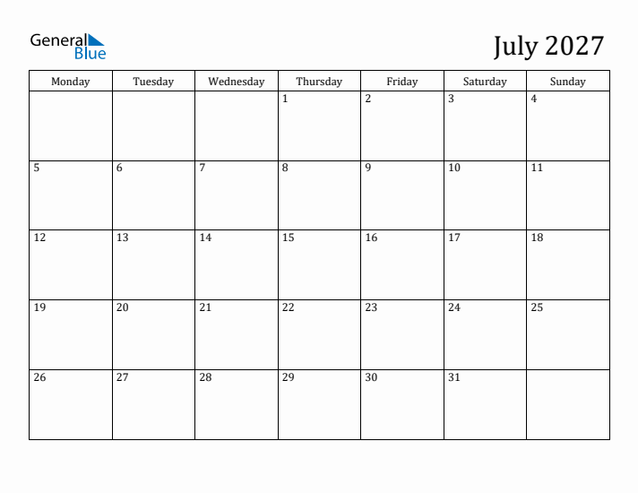 July 2027 Calendar
