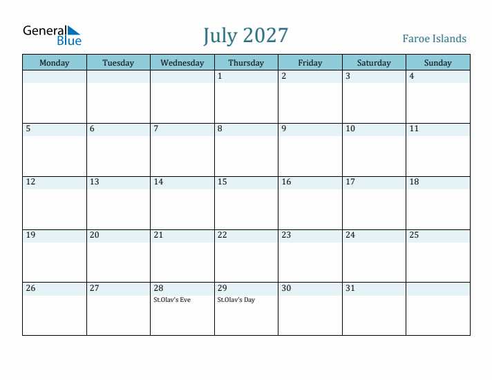 July 2027 Calendar with Holidays