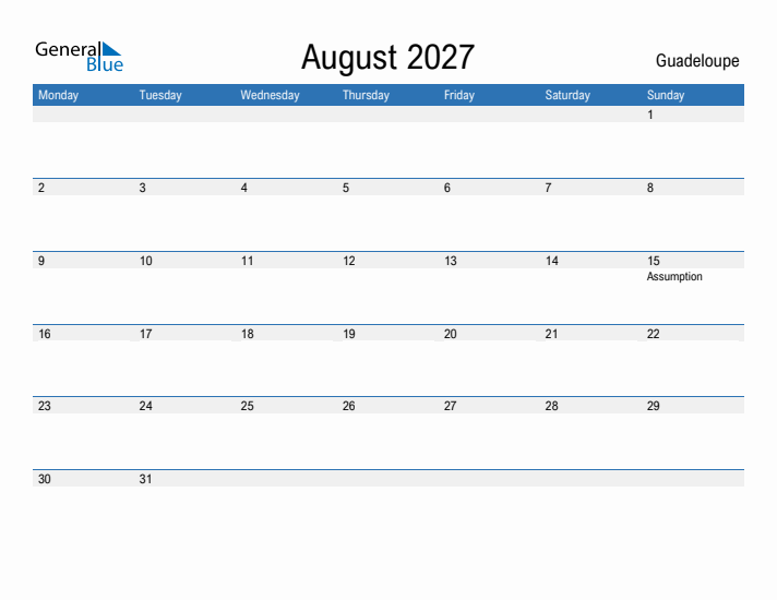 Fillable August 2027 Calendar