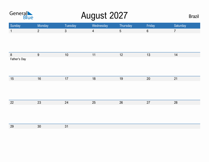 Fillable August 2027 Calendar