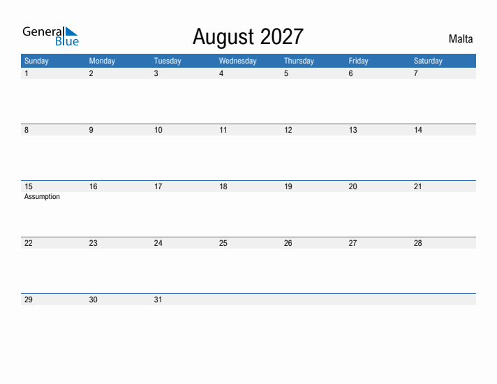 Fillable August 2027 Calendar