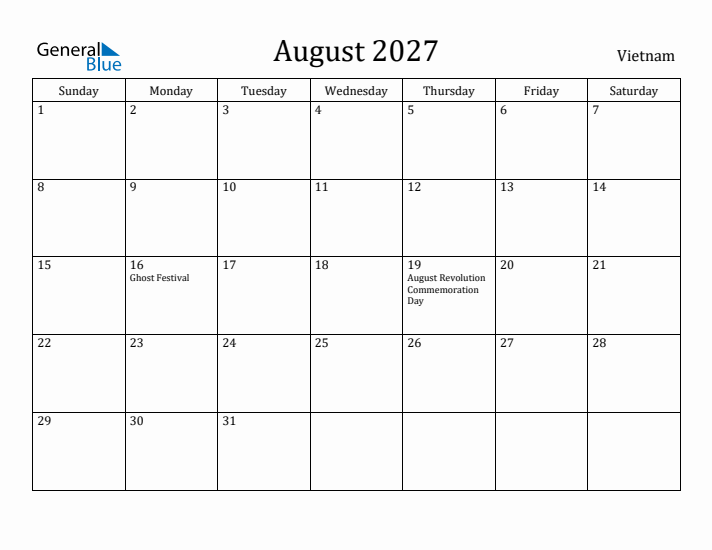 August 2027 Calendar Vietnam