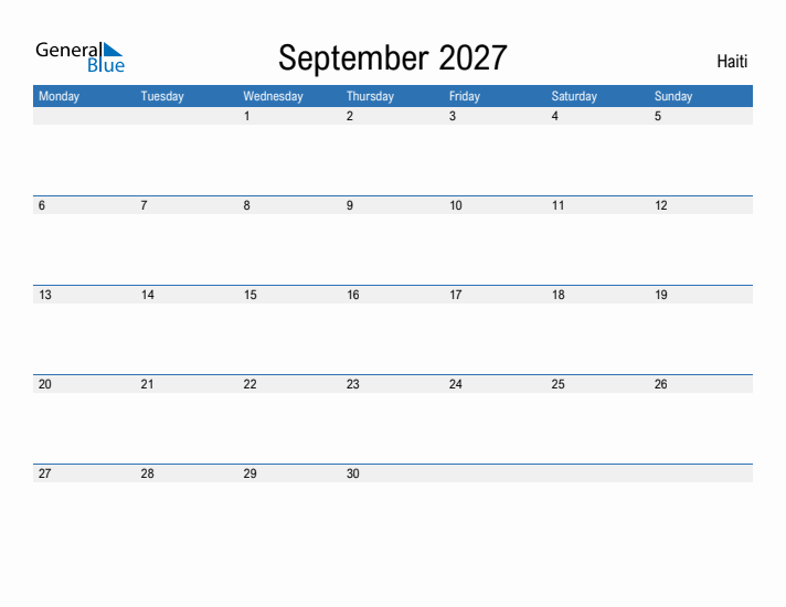 Fillable September 2027 Calendar